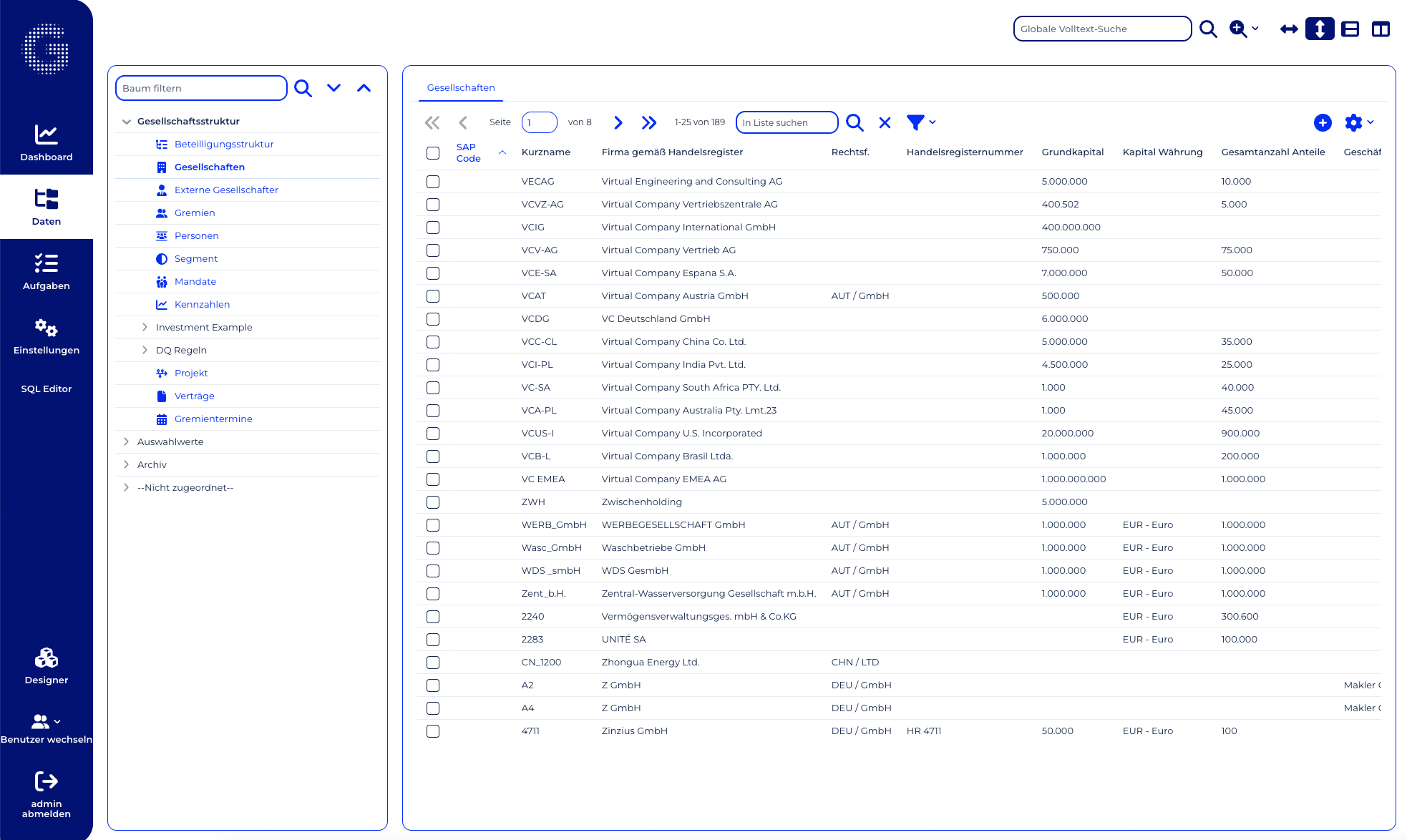 screenshot of Legal Entity Manager
